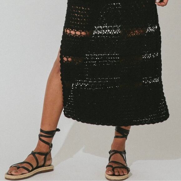 Cleobella Dress Diah Crochet Midi Cotton Sheer Sleeveless V Neck Boho Black M - Picture 7 of 9